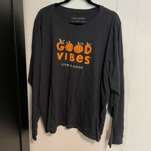 Life is Good Pumpkin Shirt Good Vibes in Black
